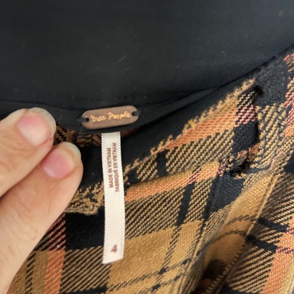 Free People Lyla Menswear Plaid Trouser Slouchy Wide Leg Olive Black Rose Size 4 - Picture 4 of 5